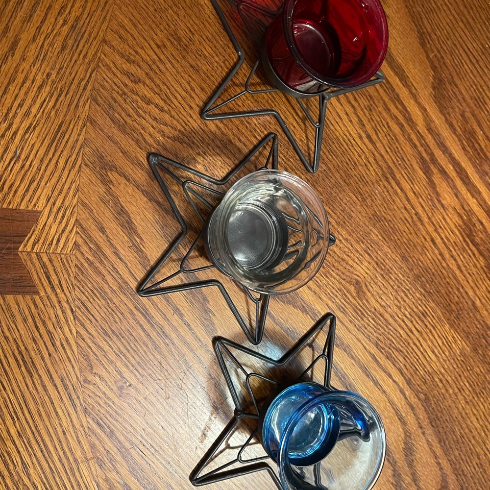 Star-Shaped Metal holders with Glass Holders  - Red, clear(white) & blue